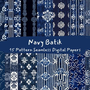 Navy Batik Pattern Seamless Digital Papers - printable scrapbook paper png instant download commercial use 300dpi