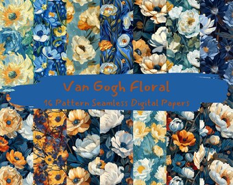 Van Gogh Floral Pattern Seamless Digital Papers - printable scrapbook paper png instant download commercial use 300dpi