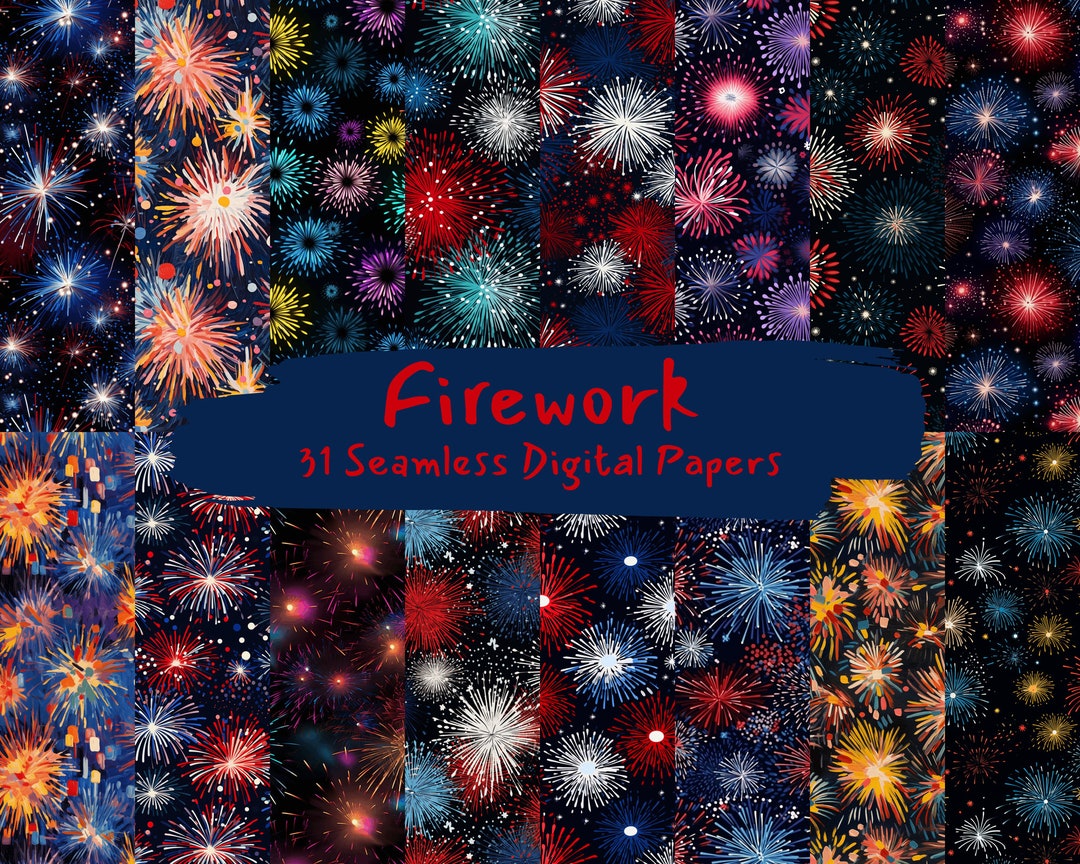 Firework Pattern Scrapbook Papers, Seamless Printable Patterns, Instant ...