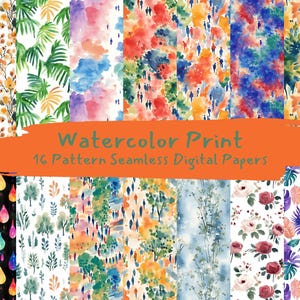 Watercolor Print Pattern Seamless Digital Papers - printable scrapbook paper png instant download commercial use 300dpi