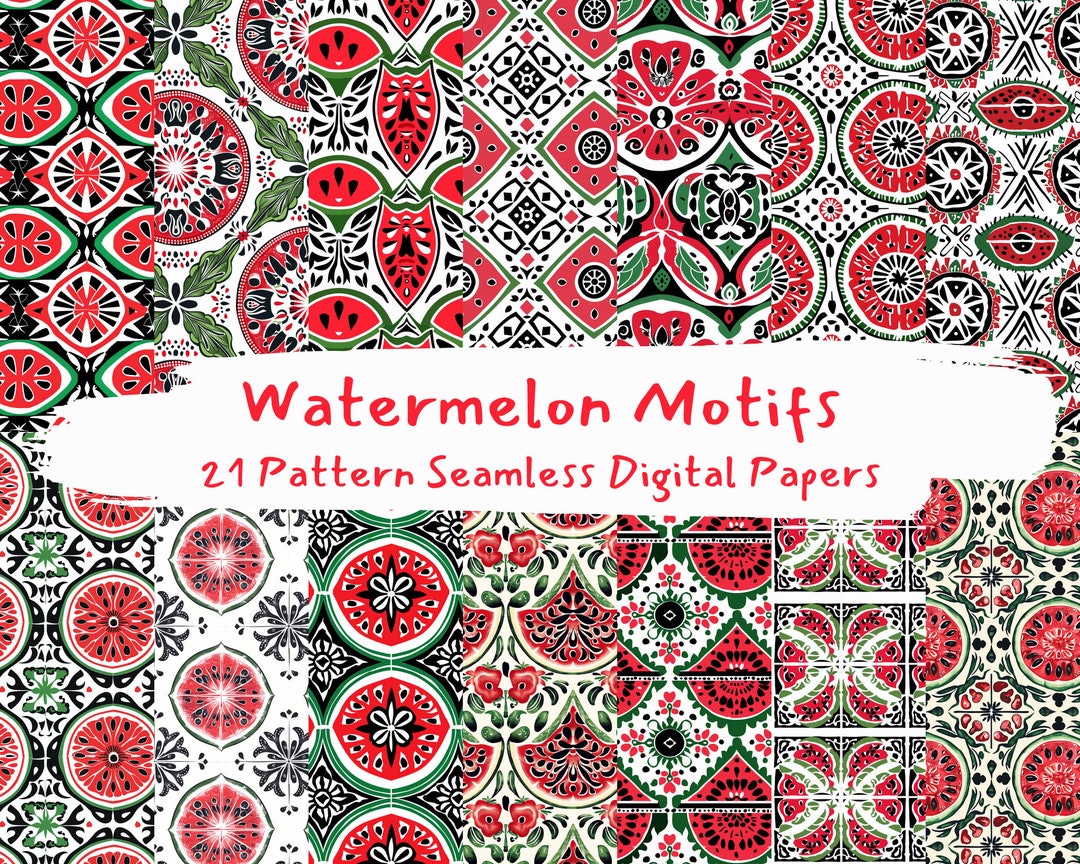 Watermelon Patterned Paper Watermelon Motifs Pattern Seamless Digital Papers - Printable Scrapbook ...