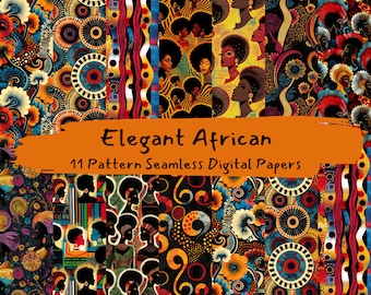 Elegant African Pattern Seamless Digital Papers - printable scrapbook paper instant download, commercial use, 300dpi