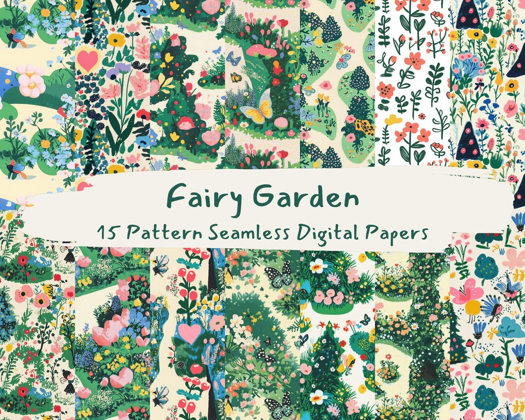 Fairy Garden Pattern Seamless Digital Papers - Printable Scrapbook ...