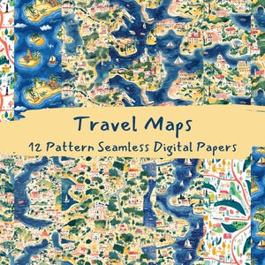 Travel Maps Pattern Seamless Digital Papers - printable Scrapbook Papier png sofortiger Download kommerzielle Nutzung 300dpi