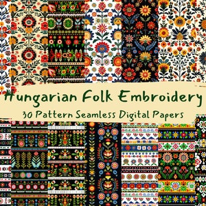 Hungarian Folk Embroidery Pattern Seamless Digital Papers - printable scrapbook paper instant download, commercial use, 300dpi