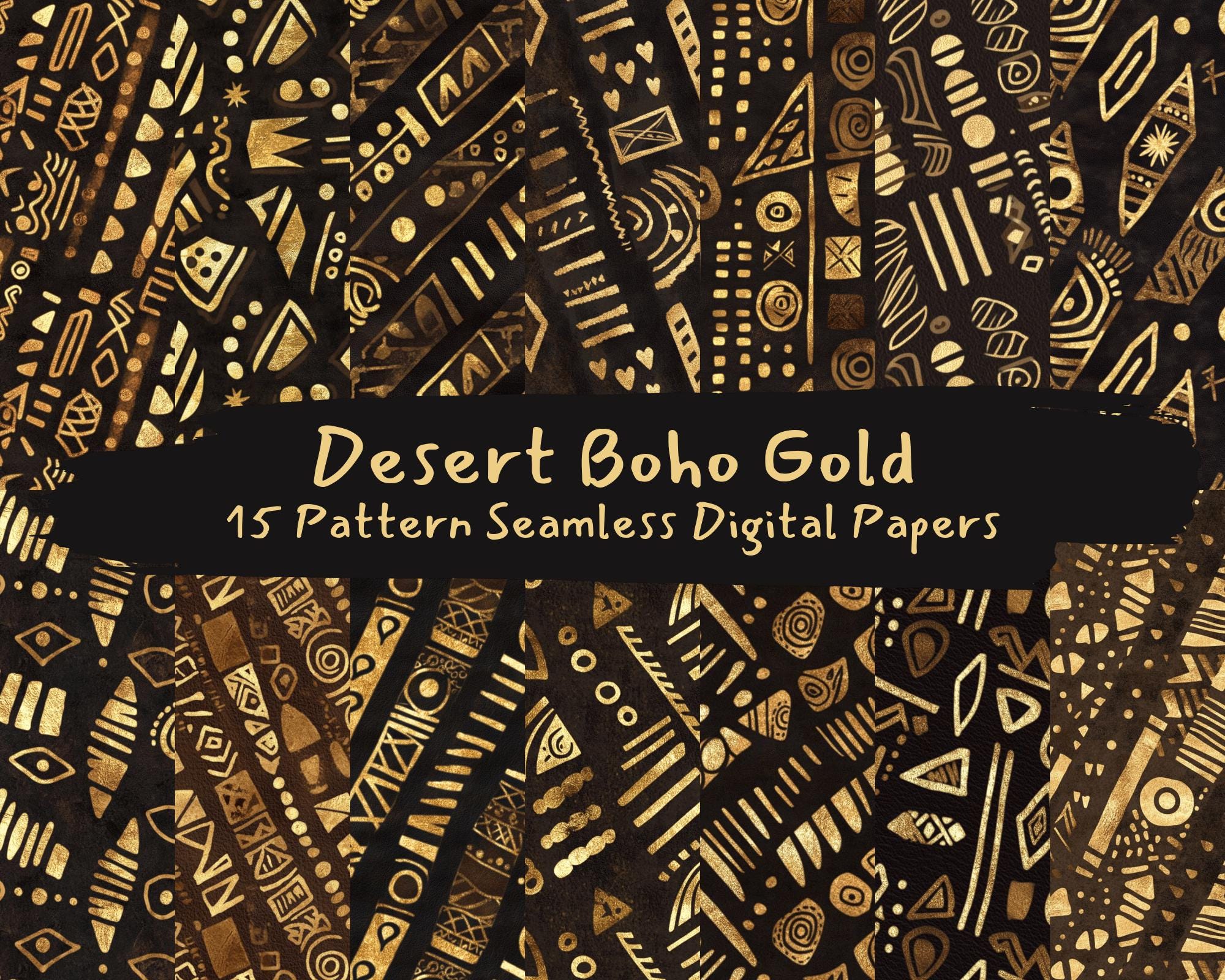 Desert Boho Gold Pattern Seamless Digital Papers - Printable Scrapbook ...