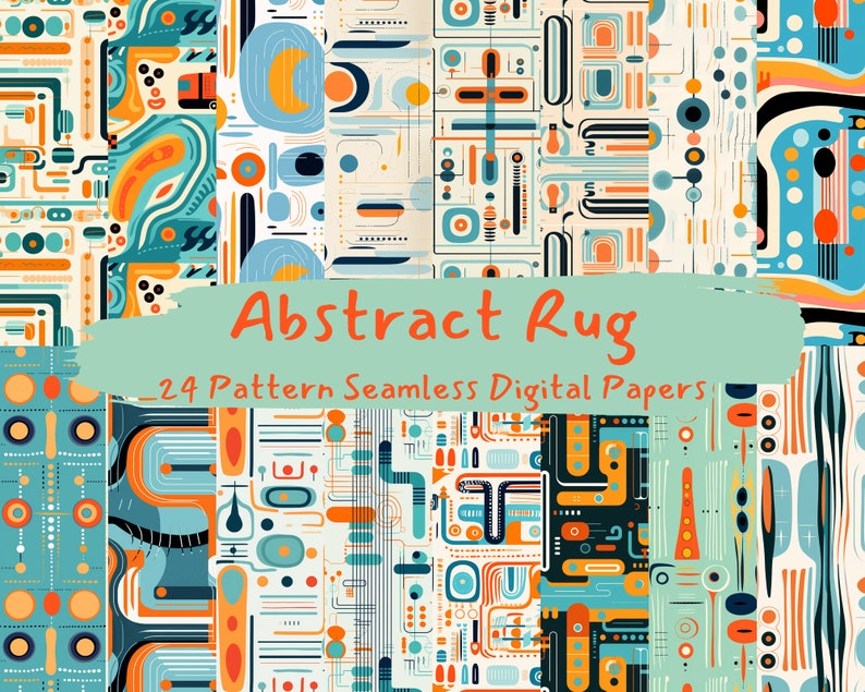 Abstract Rug Pattern Seamless Digital Papers - tile patterns printable scrapbook paper instant download for commercial use, 300dpi image 1