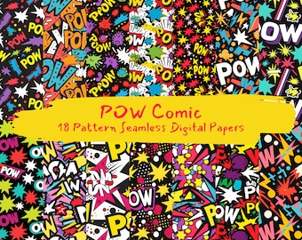 POW Comic Pattern Seamless Digital Papers - printable scrapbook paper instant download, commercial use, 300dpi