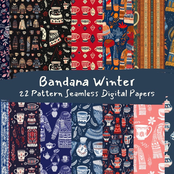 Bandana Winter Pattern Seamless Digital Papers - printable scrapbook paper instant download, commercial use, 300dpi