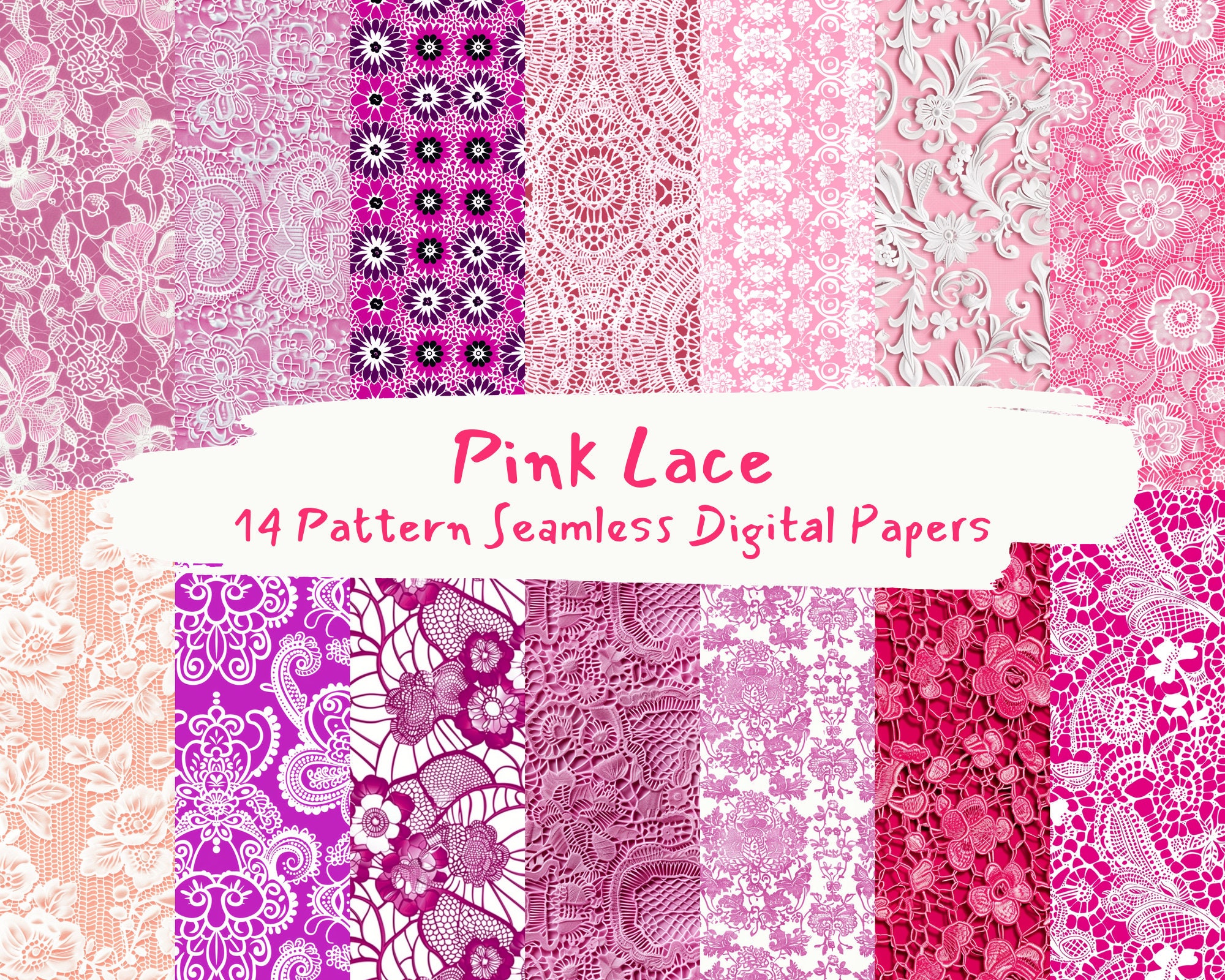 Pink Lace Pattern Seamless Digital Papers - Printable Scrapbook Paper ...