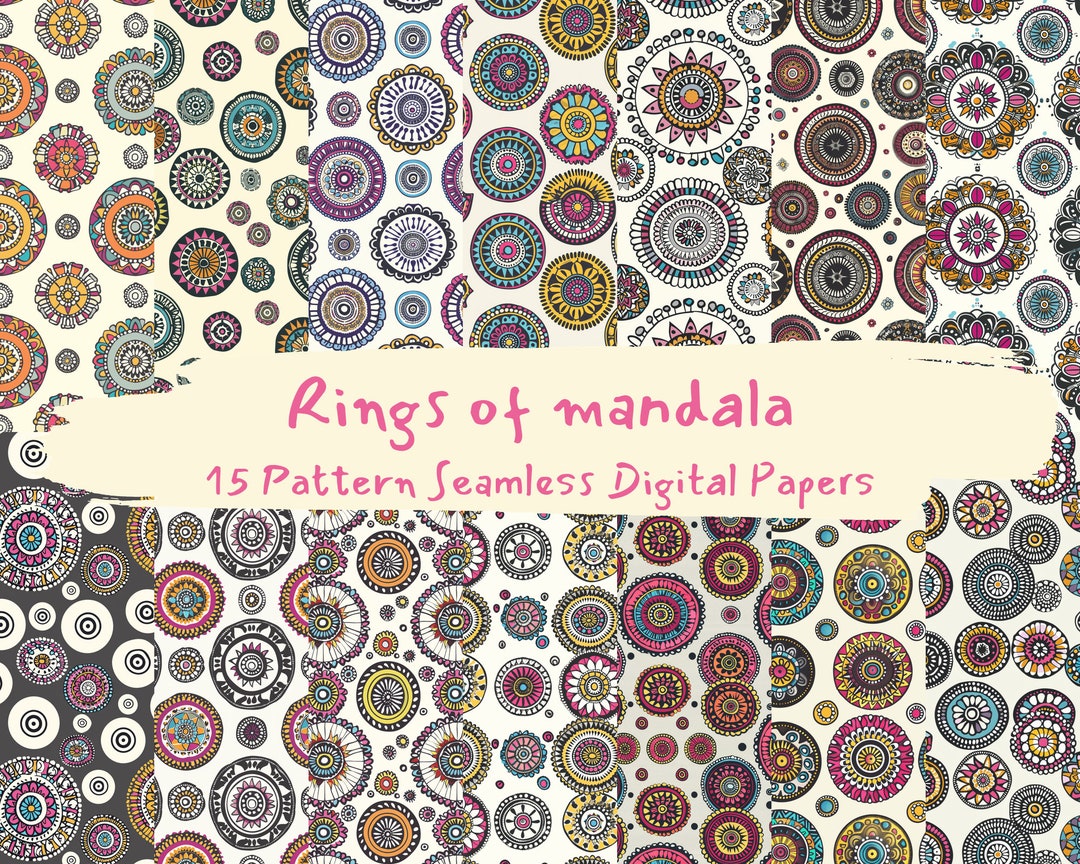 Rings of Mandala Pattern Seamless Digital Papers - Printable Scrapbook ...