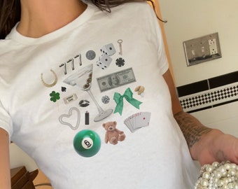 St Patricks Day Baby Tee, Y2K Baby Tee, Coquette Shirt, Lucky Shirt, 90s Baby Tee, Downtown Girl, Lucky Girl Syndrome Shirt, Irish Crop Top