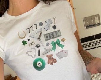 St Patricks Day Baby Tee, Y2K Baby Tee, Coquette Shirt, Lucky Shirt, 90s Baby Tee, Downtown Girl, Lucky Girl Syndrome Shirt, Irish Crop Top