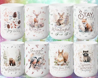 Winter Woodland Mug Winter Woodland Animal Mugs Gifts for Animal Lovers Forest Lovers Deer Mug Rabbit Mug Fox Mug Racoon Mug Bear Mug