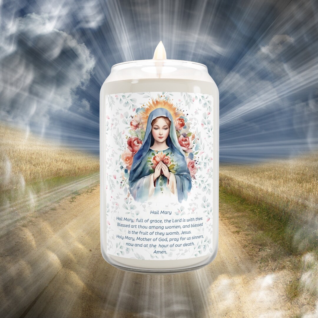 Blessed Virgin Mary Candle Hail Mary Prayer Bible Candle - Etsy