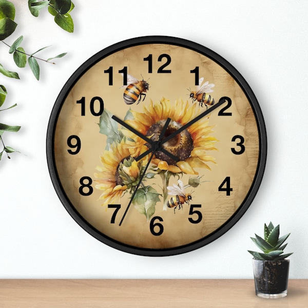 Sunflower Wall Clock Bee Lovers Decor Sunflower Lovers Decor Kitchen Clock