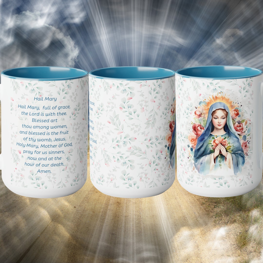 Blessed Virgin Mary Mug Bible Verse Mug Christian Hail Mary Prayer Mugs
