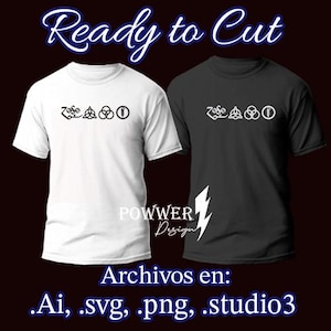 Puede incluir: Dos camisetas, una blanca y otra negra, cada una con el logo de una banda. La camiseta blanca tiene un logo negro, y la camiseta negra tiene un logo blanco. El texto en la parte superior dice "Ready to Cut". Abajo, el texto dice "Archivos en: .Ai, .svg, .png, .studio3".