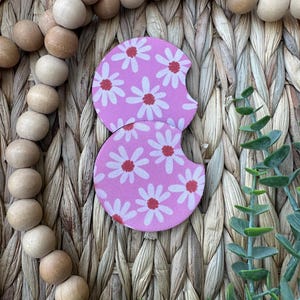 Pink Daisy Car Coaster Set of 2 Neoprene Girly Accessories Trendy New Driver Gift Fun Cup Holder Natural Aesthetic Cute Floral Handmade Gift
