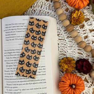 Black Cat Halloween Orange Bookmark Book Lovers Bookish Reader Gift Laminated Rachel & Reagan Co Halloween Fall Autumn Cozy Reads BookTok