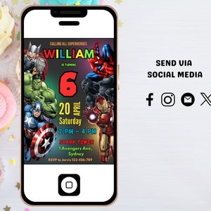 Editable Superheroes Birthday Invitation Template, Digital Download Boy Spider-Man, Iron Man Birthday Invite, Printable Kids Party Card 05 image 5