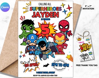 Editable Superheroes Birthday Invitation Template, Digital Download Boy Spider-Man Birthday Invite, Printable Kids Iron Man Party Card 12