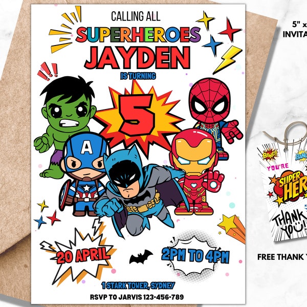 Editable Superheroes Birthday Invitation Template, Digital Download Boy Spider-Man Birthday Invite, Printable Kids Iron Man Party Card 12