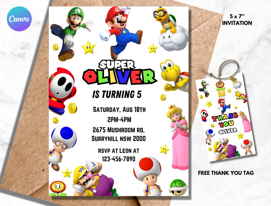 Editable Mario Invitation, Super Mario Birthday Party, Super Mario