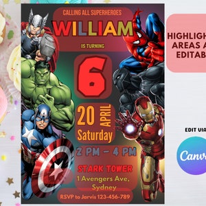 Editable Superheroes Birthday Invitation Template, Digital Download Boy Spider-Man, Iron Man Birthday Invite, Printable Kids Party Card 05 image 2