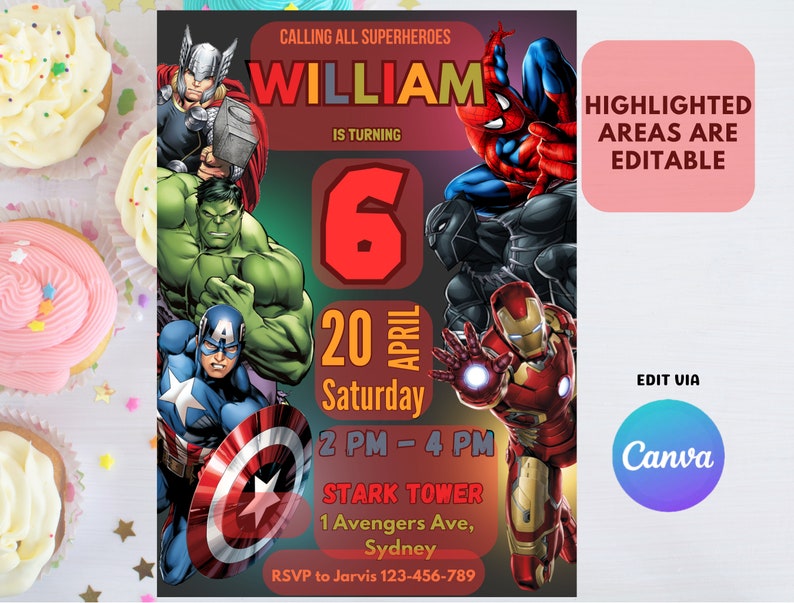 Editable Superheroes Birthday Invitation Template, Digital Download Boy Spider-Man, Iron Man Birthday Invite, Printable Kids Party Card 05 image 2