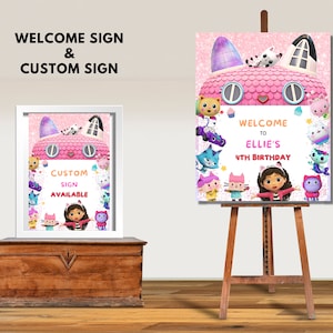 Editable Gabby's Dollhouse Birthday Welcome Sign Template, Printable Girls Birthday Party Custom Sign, Digital Gabby Birthday Invitation