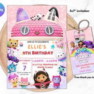 Editable Gabby's Dollhouse Birthday Invitation Template, Digital Gabbys Dollhouse Invite, Girls Birthday Party Invite, Printable, Download