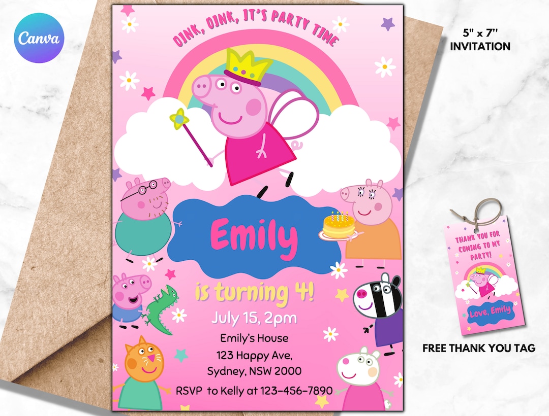 Editable Peppa Pig Birthday Invitation, Kids Birthday Invite, Peppa Pig Theme Party Card Digital ...