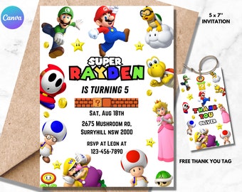 Editable Mario Invitation, Super Mario Birthday Party, Super Mario Brothers Digital Download, Printable Mario Bros Template, Printable Evite