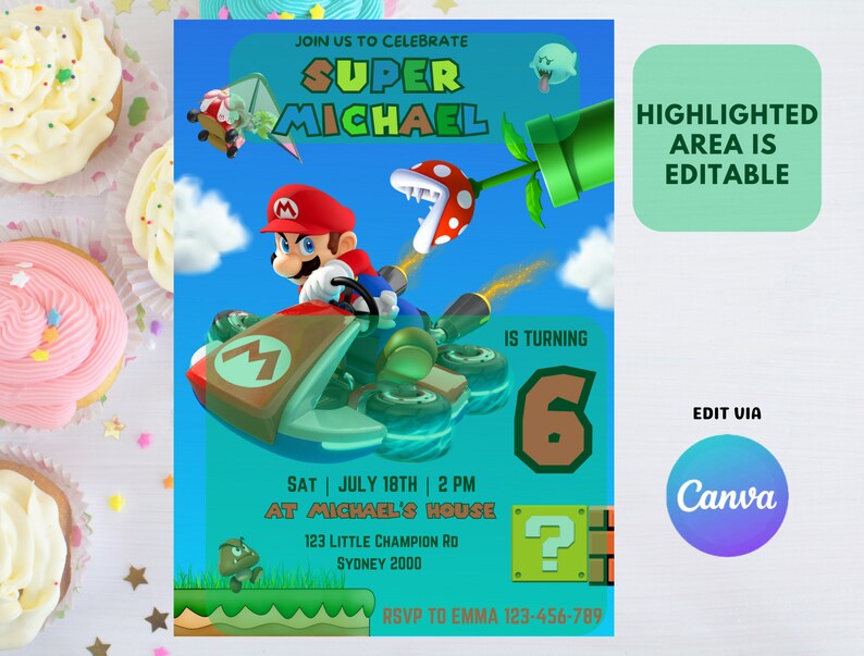 Editable Mario Invitation, Super Mario Birthday Party, Super Mario ...