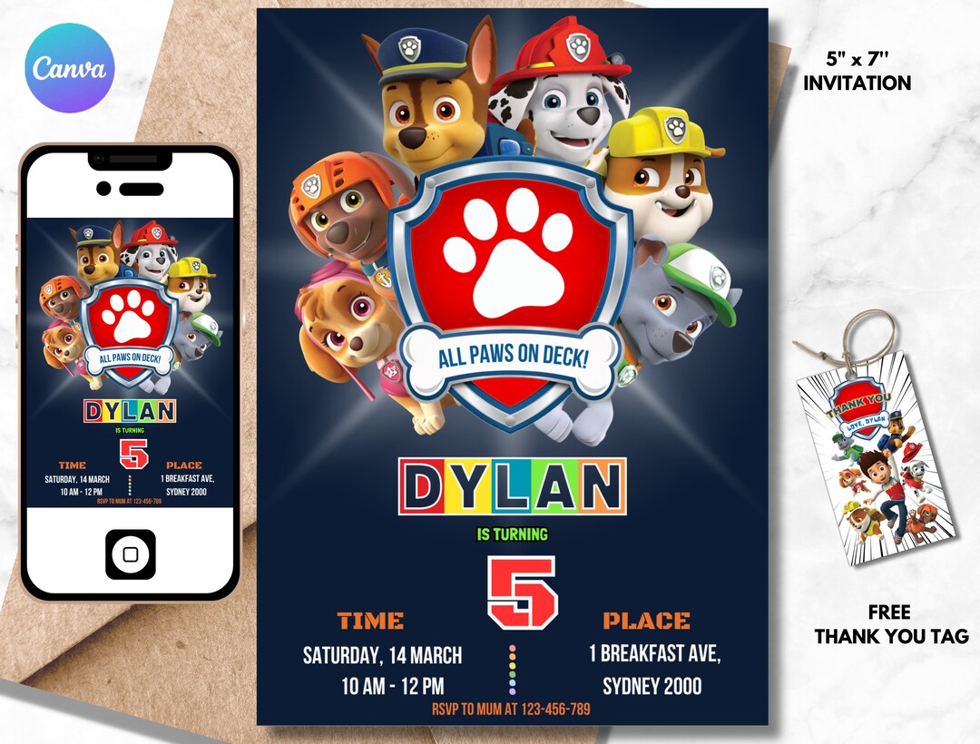 Editable Paw Patrol Birthday Invitation Template, Printable Paw Patrol ...