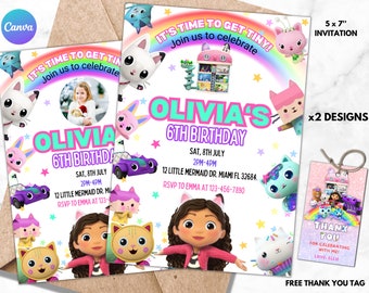 Editable Gabby's Dollhouse Birthday Invitation Template, Digital Gabbys Dollhouse Invite, Girls Birthday Party Printable, Download 06