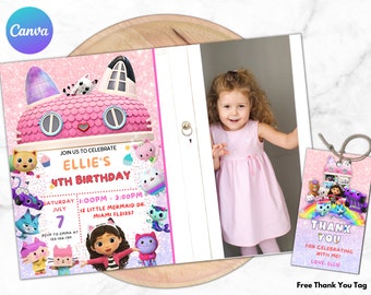 Editable Gabby's Dollhouse Birthday Invitation Template, Digital Gabbys Dollhouse Invite, Girls Birthday Party Invite Printable, Download 07