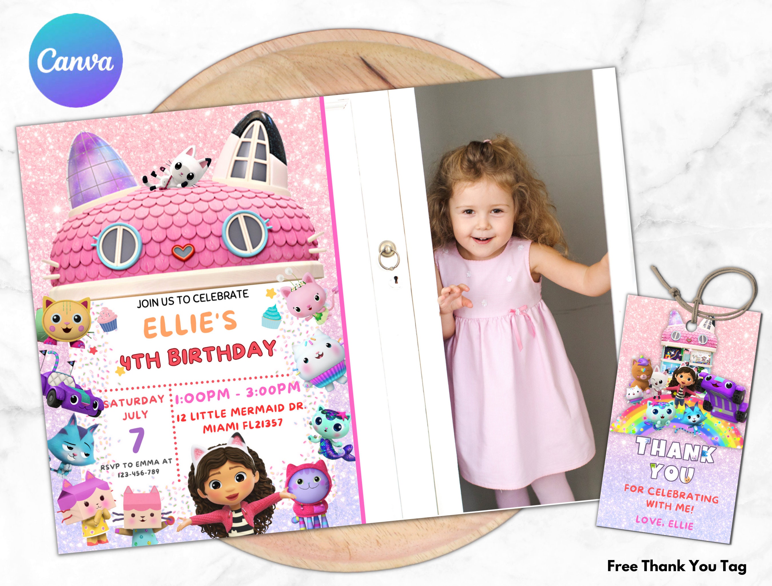 Editable Gabby's Dollhouse Birthday Invitation Template, Digital Gabbys