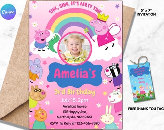 Editable Peppa Pig Theme Birthday Invitation Template, Digital Kids Birthday Invite Instant Download, Printable Girl Birthday Card 02