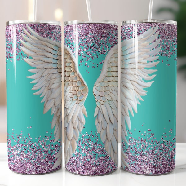 Angel Wings 20oz Skinny Tumbler Sublimation - Glitter Tumbler Wrap - Straight Tumbler Wrap - Christian png - Instant Download