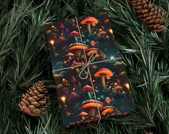 Psychedelic Glowing Mushroom Design Gift Wrap Paper, Unique Holiday Wrapping Paper Pattern, Satin and Matte Finishes, Multiple Size Options