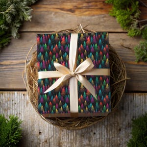 Rainbow Christmas Tree Wrapping Paper – Colorful Holiday Gift Wrap, Modern Festive Design, Satin or Matte