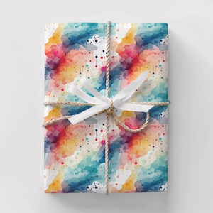 Aquarell Tropfen Geschenkpapier - Geschenkverpackung mit Farbspritzer, Regenbogen Tinte Design, Geschenk für Sie, Hochzeitsgeschenk, Satin / Matte Finish