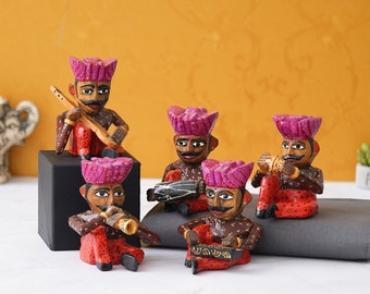 Handpainted Rajasthani Musician Set For Home Décor , Handcrafted Wooden Bawla Set , Ethnic Indian Art