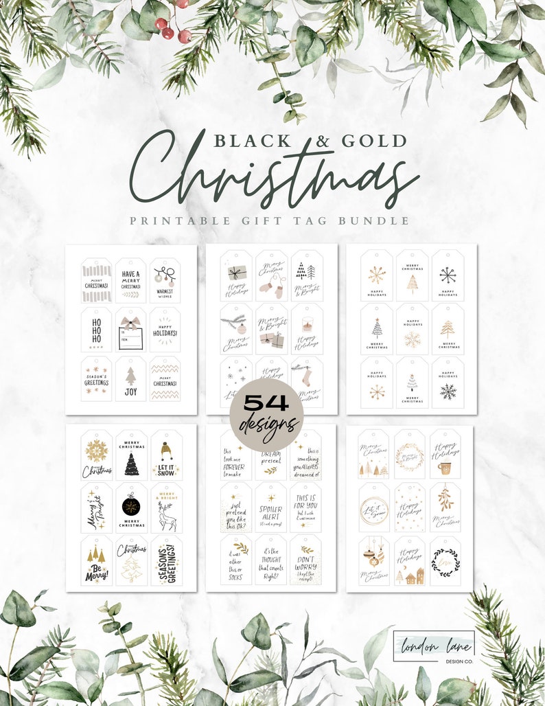 Printable Black &amp; Gold Holiday Gift Tags Bundle Christmas - Etsy