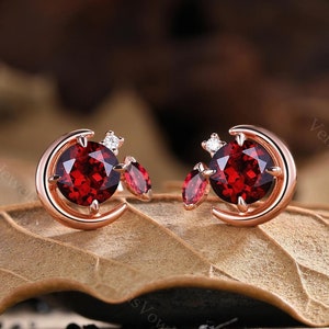 Boucles d'oreilles vintage en grenat rond, boucles d'oreilles en grenat délicat, cadeaux d'anniversaire pour elle, bijoux faits main, boucle d'oreille de mariée, cadeaux de promesse pour femme