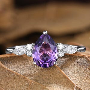 Bague poire améthyste bague améthyste vintage poire poire améthyste bague de fiançailles or blanc moissanite mariée mariage bague pierre de naissance février