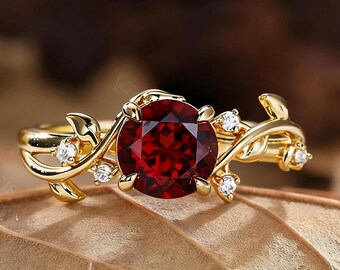 Garnet Ring Sterling Silver Garnet Stacking Ring One Ring Art Nouveau Ring Floral Ring Band Silver Ring Garnet Jewelry January Birthstone