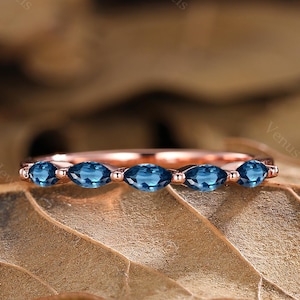 Marquise Topaz Ring Half Eternity London Blue Topaz Wedding Band Rose Gold Wedding Band Marquise Topaz Ring Matching Stackable Bridal Ring